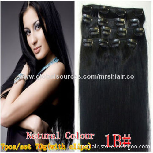 New Arrival 28" 7pcs/set 120g Color 1B# Malaysian Hair Clip in Hair Extensions